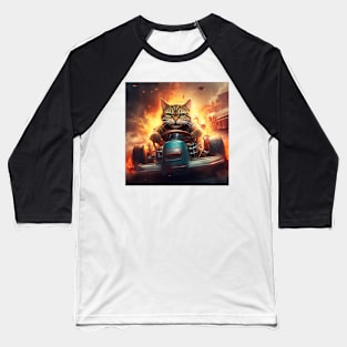 Cat Race Car Baseball T-Shirt